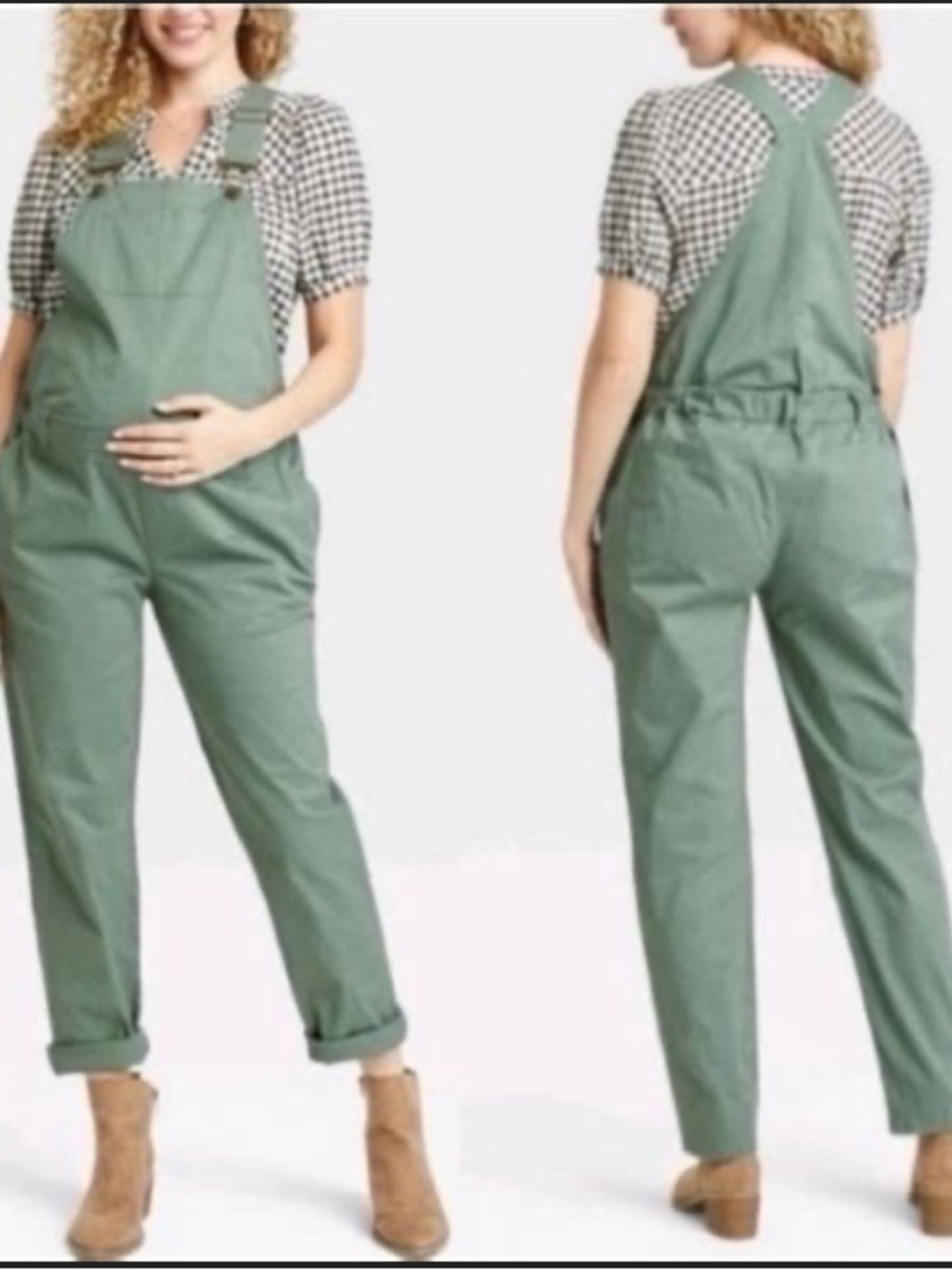 The Nines by HATCH Sage Green Maternity Overalls Medium Cotton Stretch